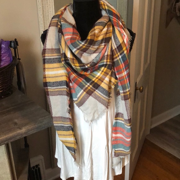 The Wild Violet Boutique Accessories - Rust/Teal/Mustard Plaid Blanket Scarf